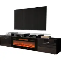 Mirjan 24 TV-Lowboard Rova mit Elektrischem Kamin, Stilvoll TV Schrank (Farbe: Schwarz Matt / Schwarz Hochglanz, ohne Beleuchtung)