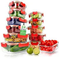 Nutrichef Vorratsdosen Glas Set Rot – 12 Glasbehälter mit Deckel Luftdicht Meal