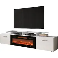 Mirjan 24 TV-Lowboard Rova mit Elektrischem Kamin, Stilvoll TV Schrank (Farbe: Weiß Matt / Weiß Hochglanz, ohne Beleuchtung)