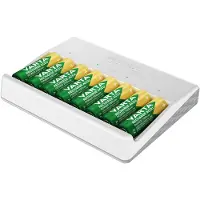 Varta Akku Ladegerät, Batterieladegerät für wiederaufladbare AA/AAA, bis zu 8 Akku, Multi Charger, inkl. USB-Typ C Ladekabel, unbestückt, Nickel-Metallhydrid (NiMH), Kurzschluß, AA, AAA