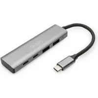 Digitus USB-C Hub, 4-Port , 2x USB A + 2x USB-C, USB 3.2 Gen 1 (3.1 Gen 1) Type-C, USB 3.2 Gen 1 (3.1 Gen 1) Type-A, USB 3.2 Gen 1 (3.1 Gen 1) Type-C, 10000 Mbit/s, Grau, Aluminium, Rundkabel