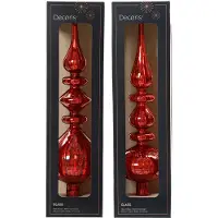 Décoris Christbaumspitze Glas Shabby gerillt 35cm rot, 1 Stück sortiert