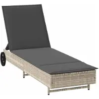 vidaXL Sonnenliege mit Rollen und Auflage Hellgrau Poly Rattan