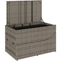 vidaXL Klappliege mit Auflage und Stauraum Grau Poly-Rattan