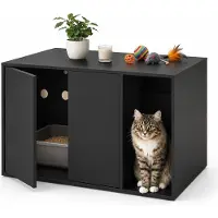 Relaxdays Katzenschrank, für Katzentoilette, Katzenhöhle, Push-to-Open, HBT: 50x72x50 cm, Katzenkommode, Holz, schwarz