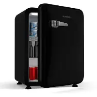 Klarstein Audrey Evo 68L Retro Mini Kühlschrank - Leise 40 dB, Kompakter Kühlschrank Klein mit Verstellbaren Füßen, Wendetür, Mechanischem Thermostat, Schwarz, Ideal für Schlafzimmer und Büros