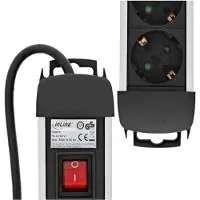 InLine Socket Strip, Aluminum, 3-way with protection, switch, 1.5m, 1,5 m, Typ F, Abgewinkelt, 1,5 mm², Aluminium, Kunststoff, Schwarz, Silber