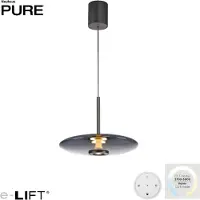 Pure LED-Hängeleuchte E-Vitrum, platin, Glas/Aluminium, CCT