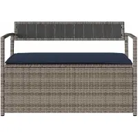 vidaXL Gartenbank mit Stauraum und Kissen Grau Poly Rattan