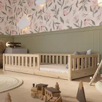 Crazy Pine Kinderbett 190x100 cm – Massives Montessori Bodenbett aus Holz mit Rausfallschutz – Crazy Basic