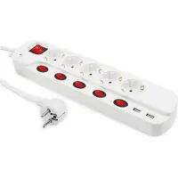 McPower Steckdosenleiste 5-fach mit Einzelschaltung + 2x USB 1,5m Zuleitung
