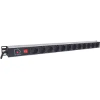 Intellinet 12-fach Steckdosenleiste, Schutzkontakt, vertikale Rackmontage, Überlastschalter, Netzschalter, 1,6 m Stromkabel, 1U, Horizontal, Aluminium, Schwarz, 12 AC-Ausgänge, Typ F