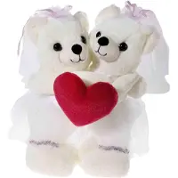 Heunec Kuscheltier "Hochzeitsbärenpaar Bärin & Bärin, weiß", rot (weiß, rot), Plüschfiguren, KinderH:30cm, Polyester, Kuscheltier, mit Regenbogen-Strumpfbändern, H:30cm