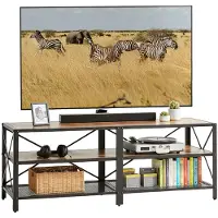 Relaxdays TV-Lowboard, 4 Fächer, offenes TV-Regal bis 60 Zoll, Fernsehtisch, HxBxT: 52 x 140 x 39 cm, braun/schwarz