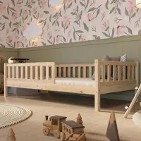 Crazy Pine Kinderbett 190x100 cm – Hohes Montessori Bodenbett aus Holz mit Rausfallschutz – Crazy Basic