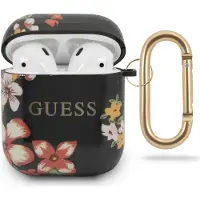 GUESS Apple Airpods Silicon Cover Flower Collection 4 Schwarz Schutzhülle Tasche Case Etui Halter Zubehör