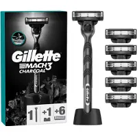 Gillette Mach3 Charcoal Rasierer mit Ständer + Ersatzklingen 6 St.