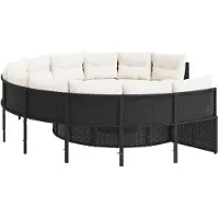 vidaXL Gartensofa mit Tisch und Kissen Rund Schwarz Poly-Rattan