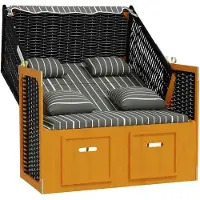 vidaXL Strandkorb mit Kissen Poly Rattan & Massivholz Schwarz & Grau
