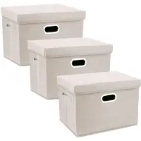 Merkloos Omgoods – Große Aufbewahrungsbox mit Deckel, Set aus 3, Beige