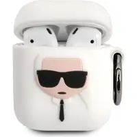 Karl Lagerfeld AirPods Silikon Hülle mit Karabiner by - Weiß