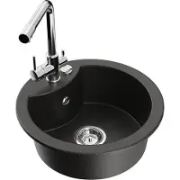 Mexen Diego 1-Becken-Granit-Spüle mit Mischbatterie Duero, Schwarz/Gold metallisch - 6512-75-671600-00