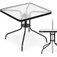 Multigarden SC-073A Gartentisch aus Glas, 80 x 80 cm, mit Sonnenschirmhalterung, schwarz