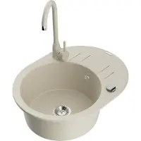 Mexen Kevin 1 Becken-Granitspüle mit Abtropffläche und Mischbatterie Telma, Beige - 6517-69-670200-69