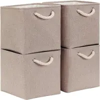 Merkloos Omgoods – Set aus 4 zusammenklappbaren Aufbewahrungsboxen aus Canvas (Hellkhaki, 25x25 cm)