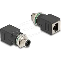 DeLOCK M12 Adapter D-kodiert 4 Pin Stecker zu RJ45 Buchse gerade, M12, RJ-45, Schwarz