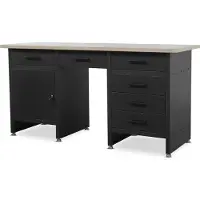 Jan Nowak Werkbank mit Arbeitsplatte Werktisch mit 6 Schubladen Schließfach Verstellbare Füße MDF-Arbeitsplatte Belastbar bis 500 kg Metall 170 cm x 60 cm x 85 cm Farbe: Schwarz