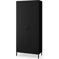 Jan Nowak Garderobenschrank aus Metall Kleiderschrank 2 Türig Flavio Ablagen Kleiderstange leiser Magnetverschluss geräumig, 80 x 185 x 45 cm, Schwarz