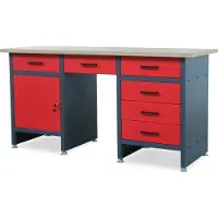 Jan Nowak Werkbank mit Arbeitsplatte Werktisch mit 6 Schubladen Schließfach Verstellbare Füße MDF-Arbeitsplatte Belastbar bis 500 kg Metall 170 cm x 60 cm x 85 cm Farbe: Anthrazit-Rot