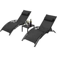 StarTech.com 3-teiliges Sonnenliegen Set - Aluminium Gartenliegen & Tisch - 5-fach verstellbare Rückenlehne - Klappbar - Kopfkissen - Schwarz