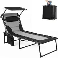 StarTech.com Klappbare Sonnenliege 1 Stück - Gartenliege 200x68x35 cm - verstellbare Rückenlehne - Sonnendach - gepolstert - Metallgestell 150 kg