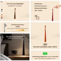 Luxus Europe - Tischlampe Touch Madelief Schwarz - Kabellose LED-Tischlampe für den Innenbereich – USB-C wiederaufladbar