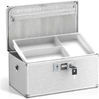 Sonstiges Medikamentenbox abschließbar mit Schlüssel, Aluminiumlegierung, herausnehmbares Tablett, Silber, Extra groß, 25x17.5x17.5cm