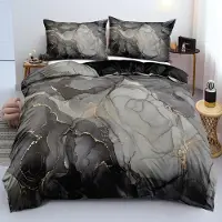 Sonstiges Bettwäsche-Set 3-teilig Marmor Schwarz 155x220 cm Mikrofaser mit Reißverschluss