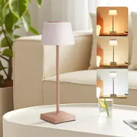 Aigostar LED Akku Tischlampe Kabellos, Tischleuchte Touch Dimmbare, 3 Farbtemperatur, Nachttischlampe IP54 Wasserdicht für Innen und Außen, Schlafzimmer, Wohnzimmer, Restaurant, Garten - Hellbraun