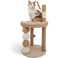 Merkloos Elzusha – Robuster Kratzbaum für Katzen mit Liegeflächen und Häuschen, Kratzmöbel in Beige