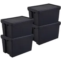 Merkloos Set aus 4 Aufbewahrungsboxen - 40 x 59,5 x 37 cm - 62 Liter - Schwarz, Kunststoff