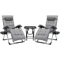 StarTech.com Garten Sonnenliegen Set - 3-teilig klappbar mit Tisch - Metallrahmen 160 kg Traglast - Mit abnehmbarer Auflage - Grau