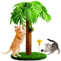 Merkloos Omgoods – Kratzbaum für Katzen, 78 cm hoch, mit Palmenmuster und schwingenden Bällen