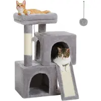 Merkloos Omgoods – Kratzbaum für Katzen, 77 cm hoch, mit zwei Häuschen und hängenden Bällen