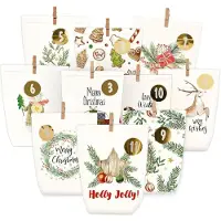 Sonstiges Adventskalender Tüten zum Befüllen, 24 Kraftpapier Geschenktüten mit Aufklebern, Winter bunt