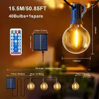 StarTech.com G40 LED-Lichterkette - 15,5 m mit 40 Lampen - Solar - Fernbedienung - Dimmbar - IP44-wassergeschützt - 8 Lichtmodi