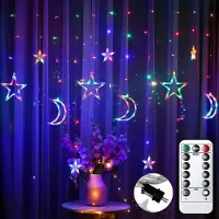 AjieQaQ LED Sterne Monde Lichtervorhang Lichterkette – 128 LEDs, 8 Lichtmodi, Fernbedienung, Dimmbar & Timer, IP44, Party Fenster Garten Balkon Weihnachten