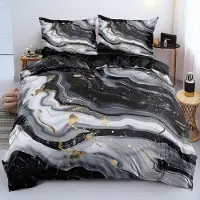 Sonstiges Bettwäsche-Set 4-teilig Marmor Schwarz Weiß 135x200 cm Mikrofaser 2x 135x200 cm + 2x 80x80 cm
