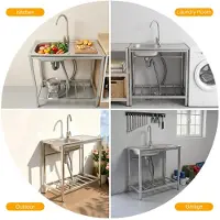 StarTech.com Spülbecken - Freistehendes Doppelbecken - 75 x 40 x 75 cm - Mit Armatur - Eisen - Einlochmontage - Höhenverstellbare Beine