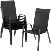 StarTech.com Stapelsessel Garten - 6er Set Outdoor Essstühle - Hohe Rückenlehne - Metallgestell - Atmungsaktives Textilene Gewebe - Mit Armlehnen - Schwarz